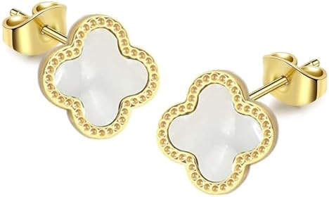 HighSpark Clover Earrings for Women | Hypoallergenic Clover Stud Earrings | Lovely Gift - White