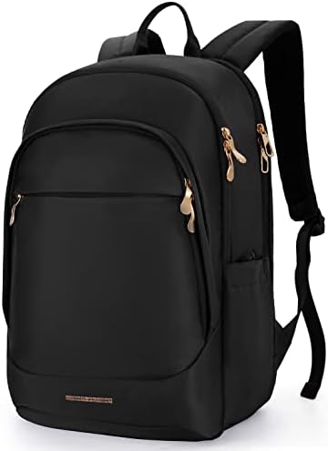 LIGHT FLIGHT Travel Backpack for Women, 15.6 Inch Anti Theft Laptop Backpack with USB Charging Hole, Water Resistant College Bookbag, Large Capacity Black Computer Backpacks for Work, Black