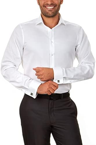 Calvin Klein Men's Dress Shirt Slim Fit Non Iron Herringbone French Cuff