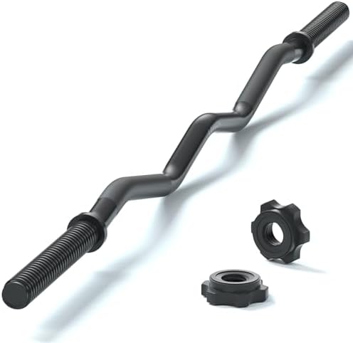 47" EZ Curl Bar Weight Lifting Bar, 1-inch Curling Bars for Weight lifting, Barbell bar for Hip Thrusts/Squats/Lunges for Gym and Home, With 2 Star Double Risk Star-nuts (220lb Weight Capacity)