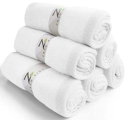 Set of 6 Baby Washcloths – Viscose Made from Bamboo – Super Soft and Highly Absorbent Face Towel – 10 x 10 Inch – Reusable Double Layered Wipes for Newborns, Infants and Toddlers – White