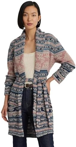 LAUREN Ralph Lauren Women's Geo Motif Belted Linen-Cotton Cardigan