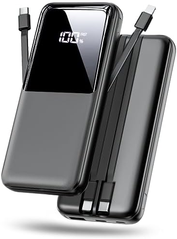 CFIAI Portable Charger Power Bank - 15000mAh Fast Charging Portable Phone Charger with Built in USB-C(22.5W) and iOS(20W) Output Cable, LED Display Battery Pack for iPhone Android Samsung etc(1 Pack)