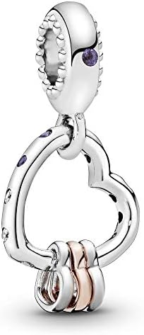 PANDORA Heart Highlights Charm - Compatible with PANDORA Moments - Stunning Women's Jewelry - Mother's Day Gift - Made with PANDORA Rose & Sterling Silver - With Gift Box
