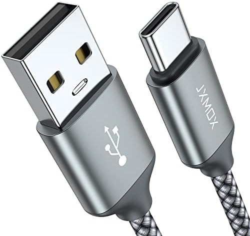 JXMOX USB Type C Cable (6.6ft 2-Pack), USB A to USB C 3A Fast Charging Cord Compatible with iPhone 15 Pro Max, Samsung Galaxy S22 S21 S20 Ultra S10 S9 S8, Note 20 10 9 8 A80 A70, USB C Charger (Grey)