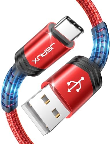 JSAUX USB C Cable [2-Pack 6.6ft], USB A to USB C Charger Cord 3.1A Type C Fast Charging Compatible with iPhone 15/15 Plus/15 Pro/15 Pro Max, Samsung Galaxy S20 S10 S9, Note 20 10, LG G8 G7 V30 -Red