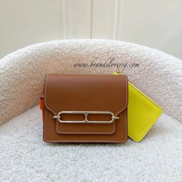 (Brand new) Hermes Roulis Slim Wallet in Gold / Lime Evercolor Leather and GHW