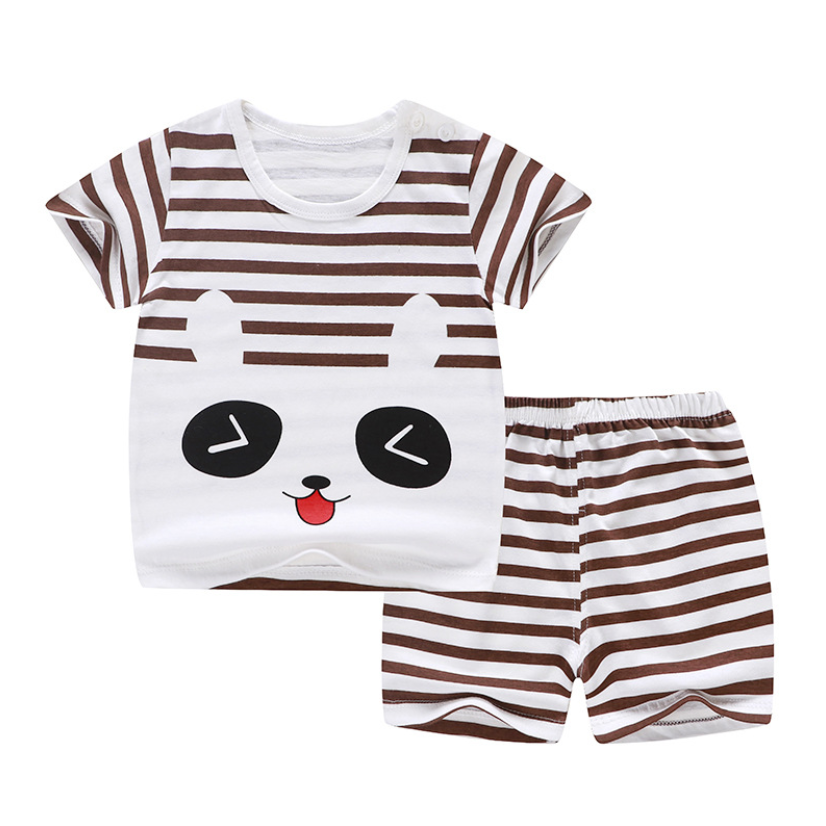 QINN Toddler Baby Kids Boys Girls Pajamas Clothing Sets Pink Animals Print T-shirts Tops + Shorts Pants Home Wear 100% Cotton Children Boy Girl Clothes Set For 0-6 Years